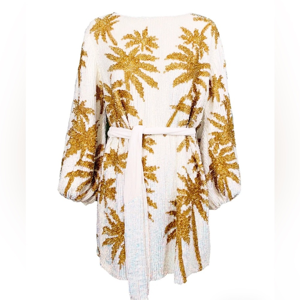 Retrofête Palm Tree Sequin Wrap Dress XL